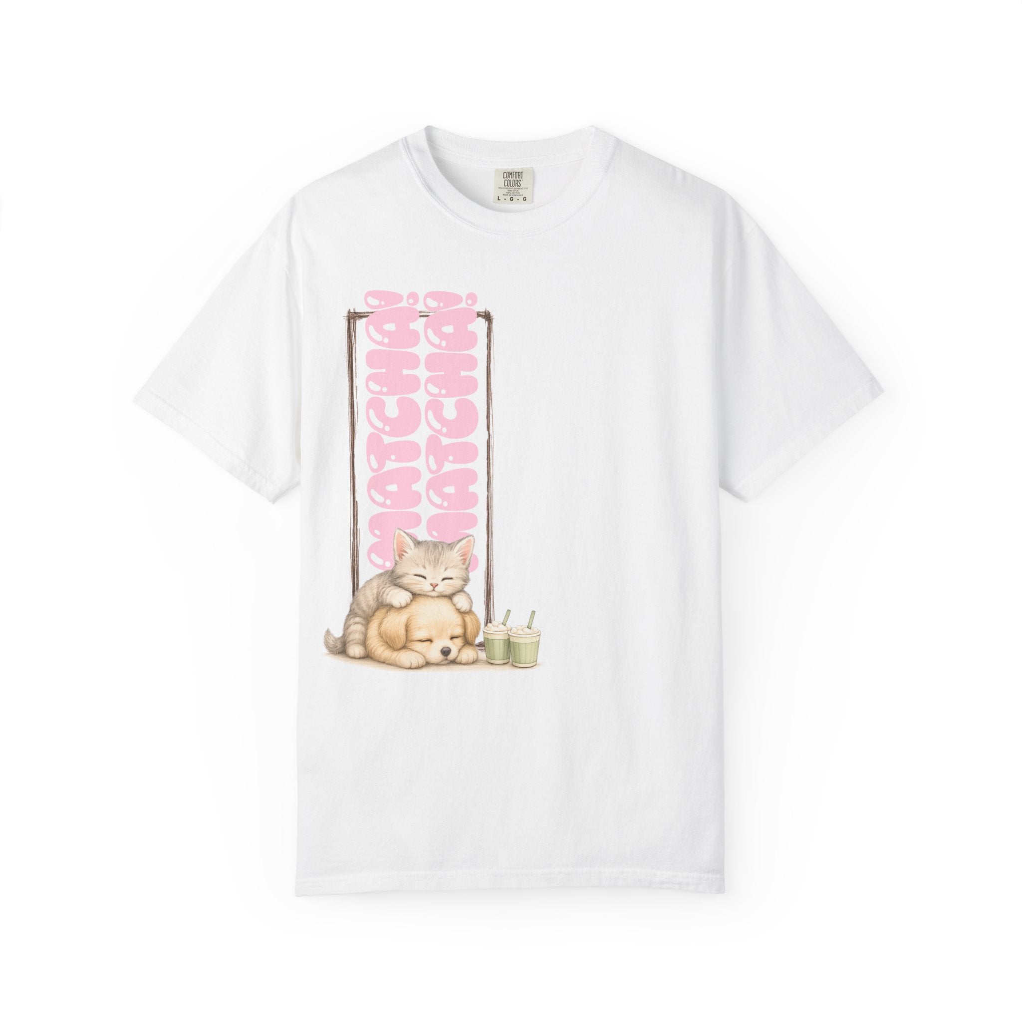 Cute Matcha! Matcha! Kitty and Puppy T-Shirt — Sleeping Cat & Dog Graphic Tee