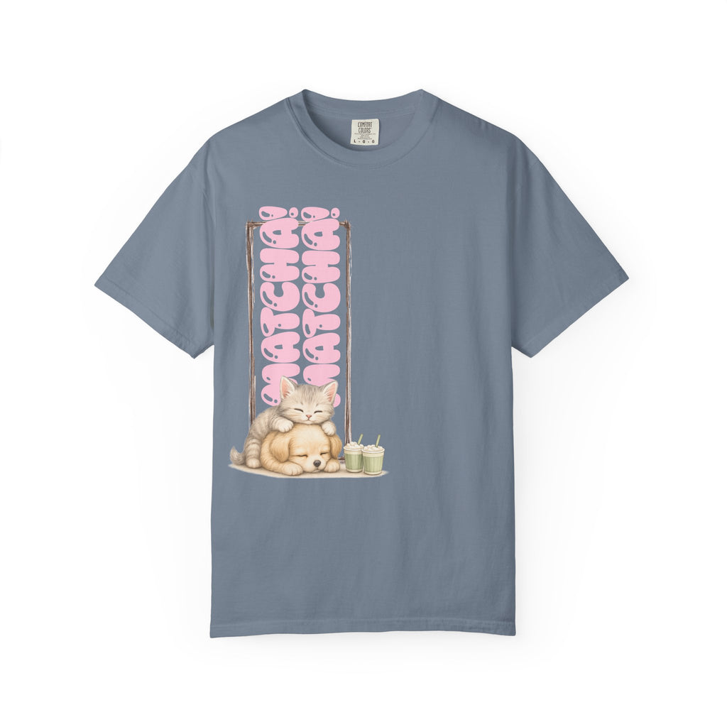 Cute Matcha! Matcha! Kitty and Puppy T-Shirt — Sleeping Cat & Dog Graphic Tee