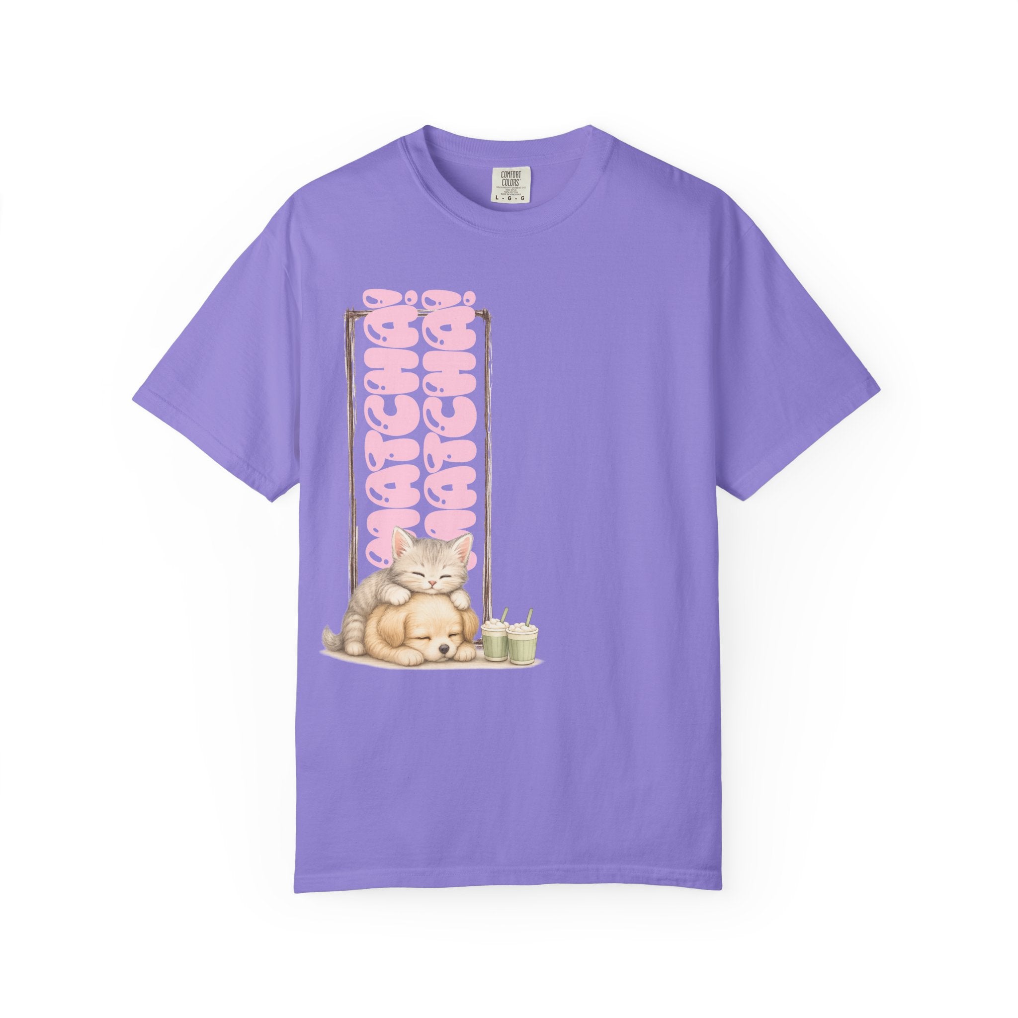 Cute Matcha! Matcha! Kitty and Puppy T-Shirt — Sleeping Cat & Dog Graphic Tee