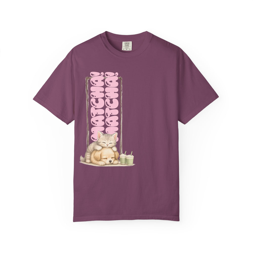 Cute Matcha! Matcha! Kitty and Puppy T-Shirt — Sleeping Cat & Dog Graphic Tee