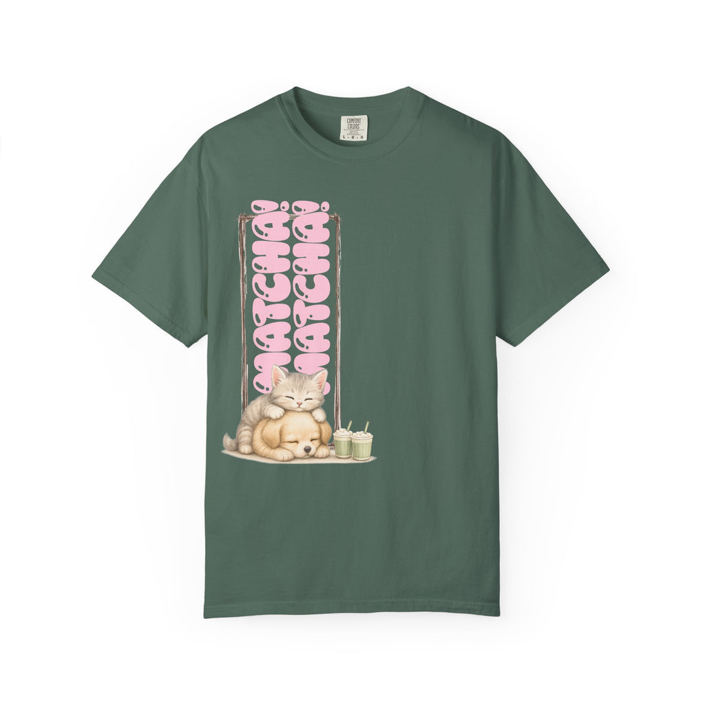Cute Matcha! Matcha! Kitty and Puppy T-Shirt — Sleeping Cat & Dog Graphic Tee