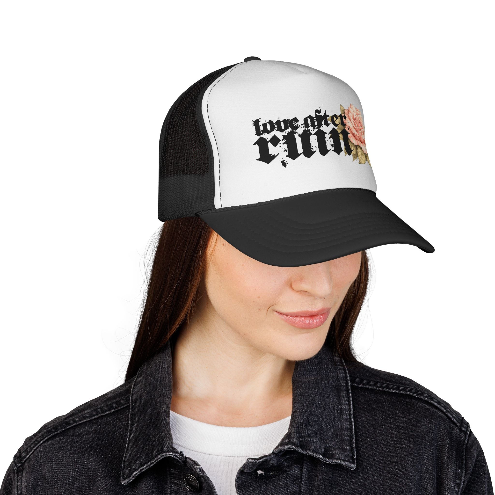 Trucker Cap — ‘Love After Ruin’ Floral Gothic Mesh Hat