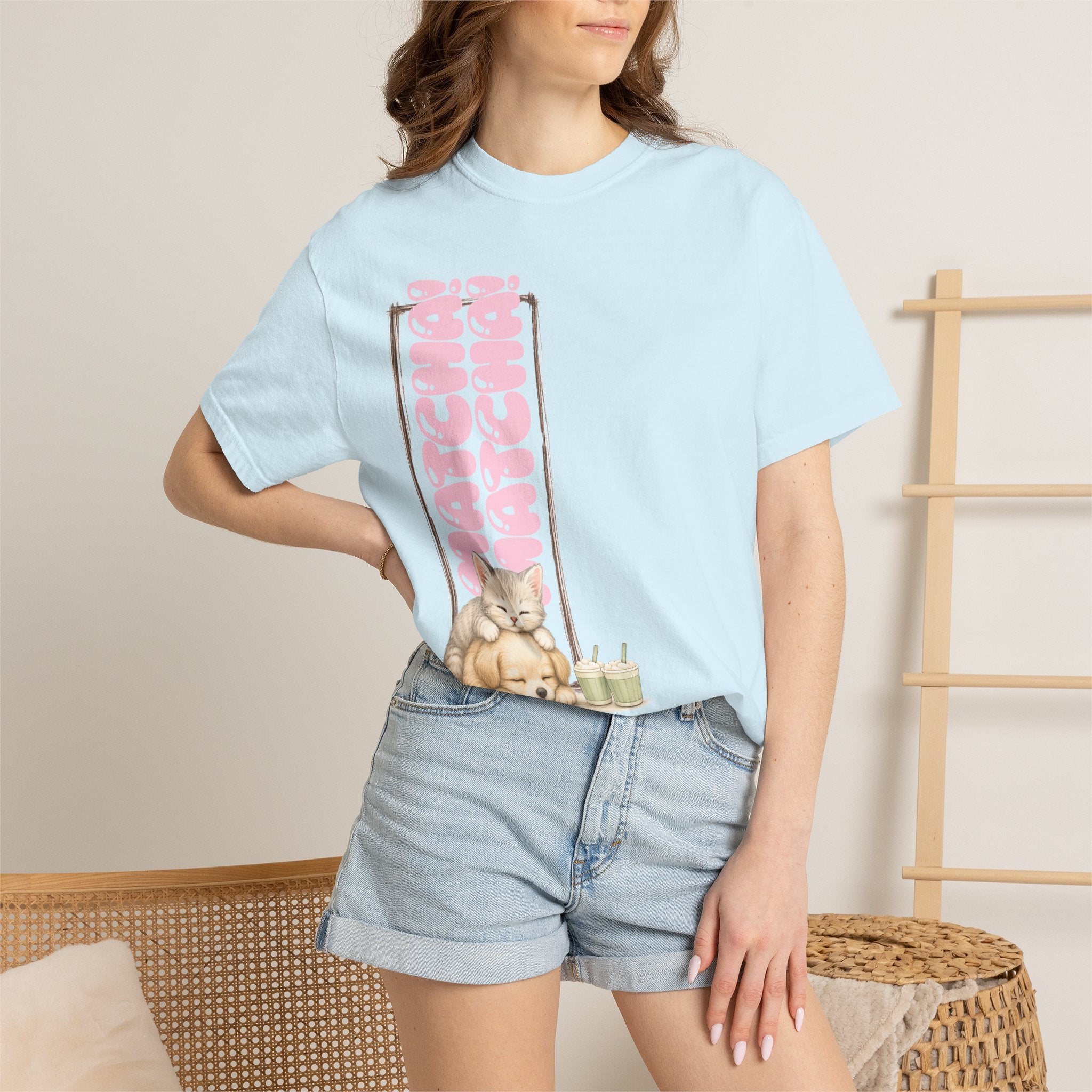 Cute Matcha! Matcha! Kitty and Puppy T-Shirt — Sleeping Cat & Dog Graphic Tee