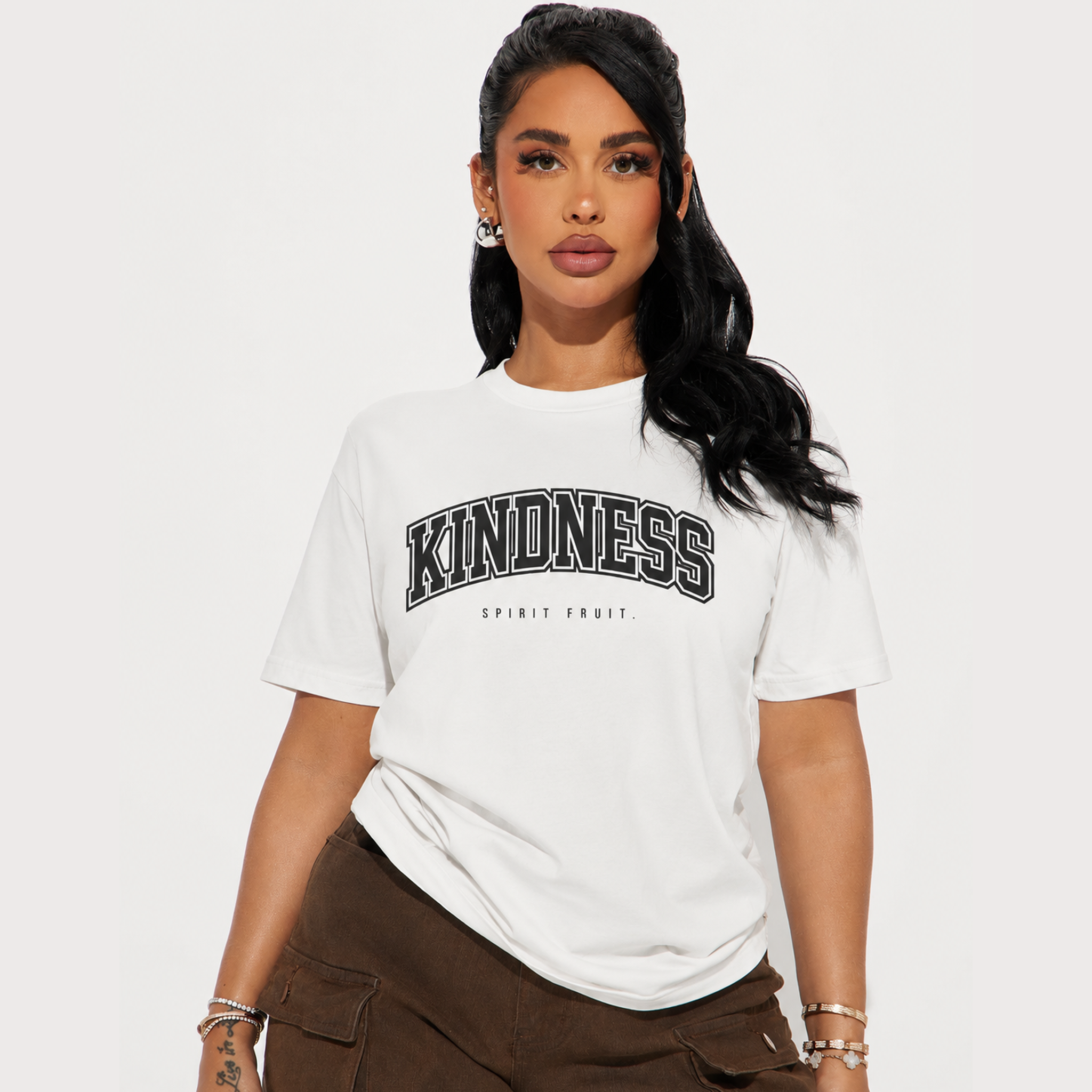Kindness Graphic Tee — 'KINDNESS' Arch Collegiate Shirt (Spirit Fruit)