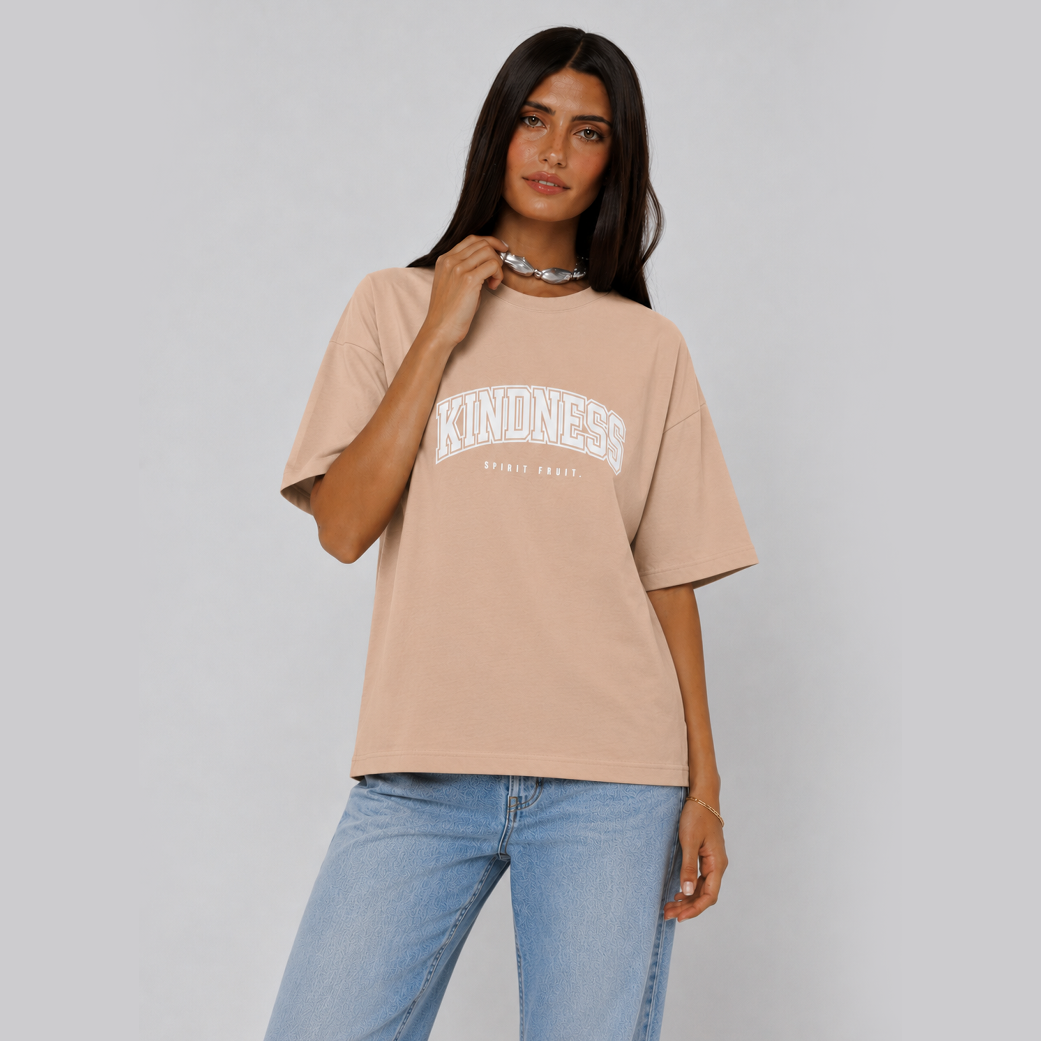 Kindness Graphic Tee — 'KINDNESS' Arch Collegiate Shirt (Spirit Fruit)