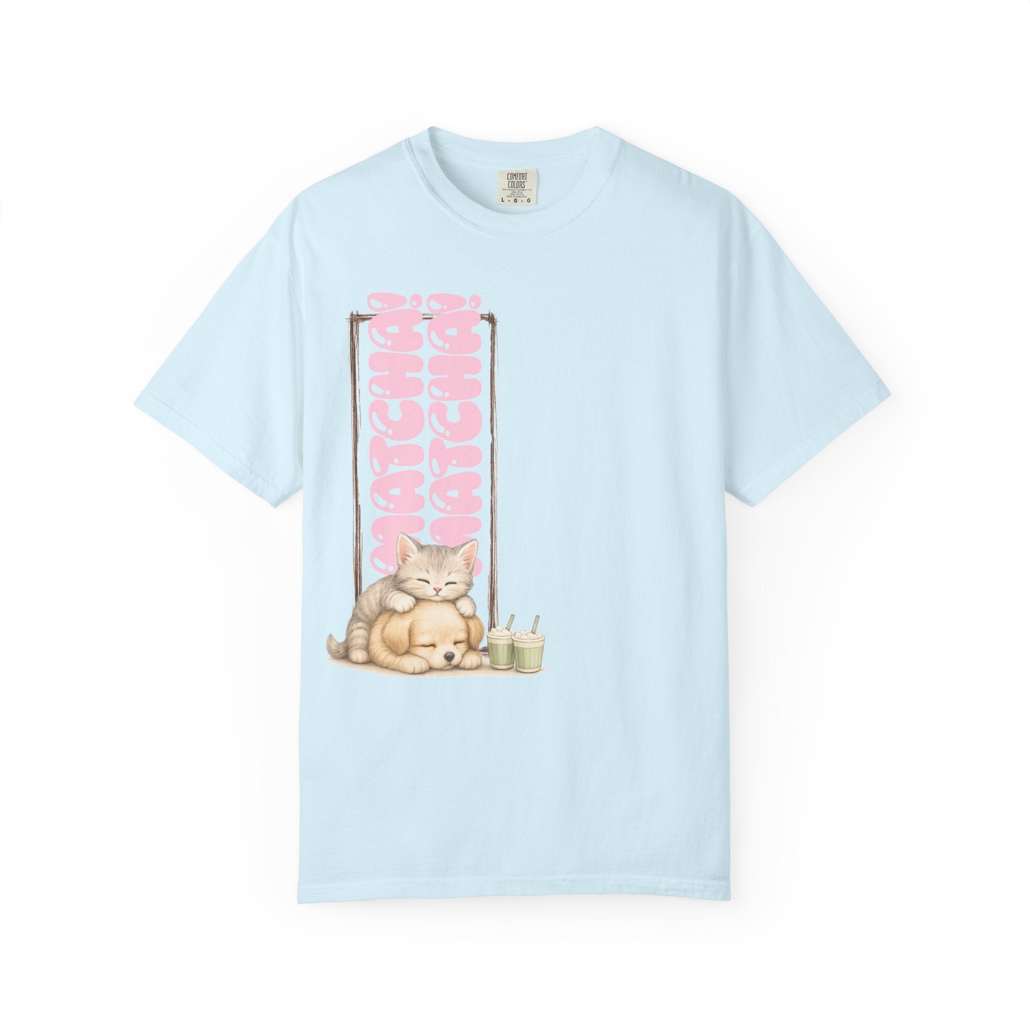Cute Matcha! Matcha! Kitty and Puppy T-Shirt — Sleeping Cat & Dog Graphic Tee