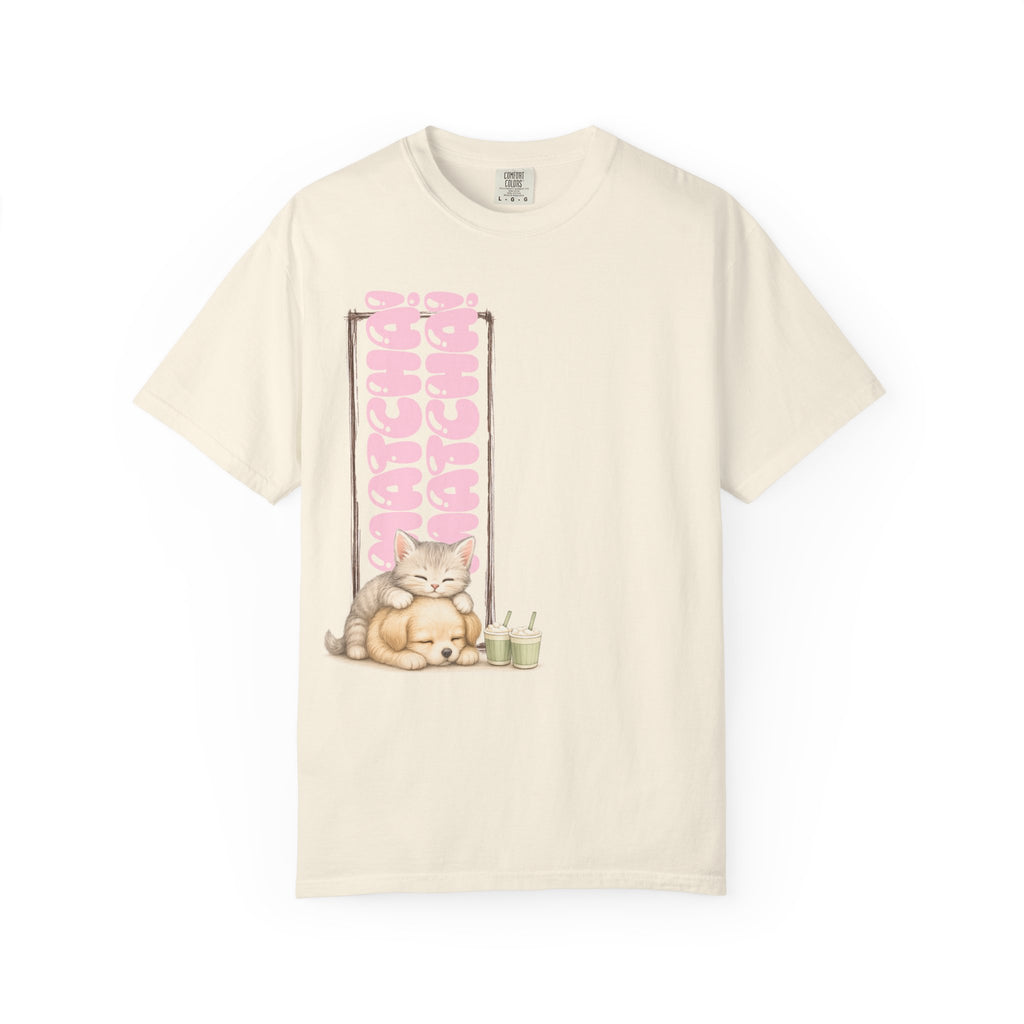 Cute Matcha! Matcha! Kitty and Puppy T-Shirt — Sleeping Cat & Dog Graphic Tee