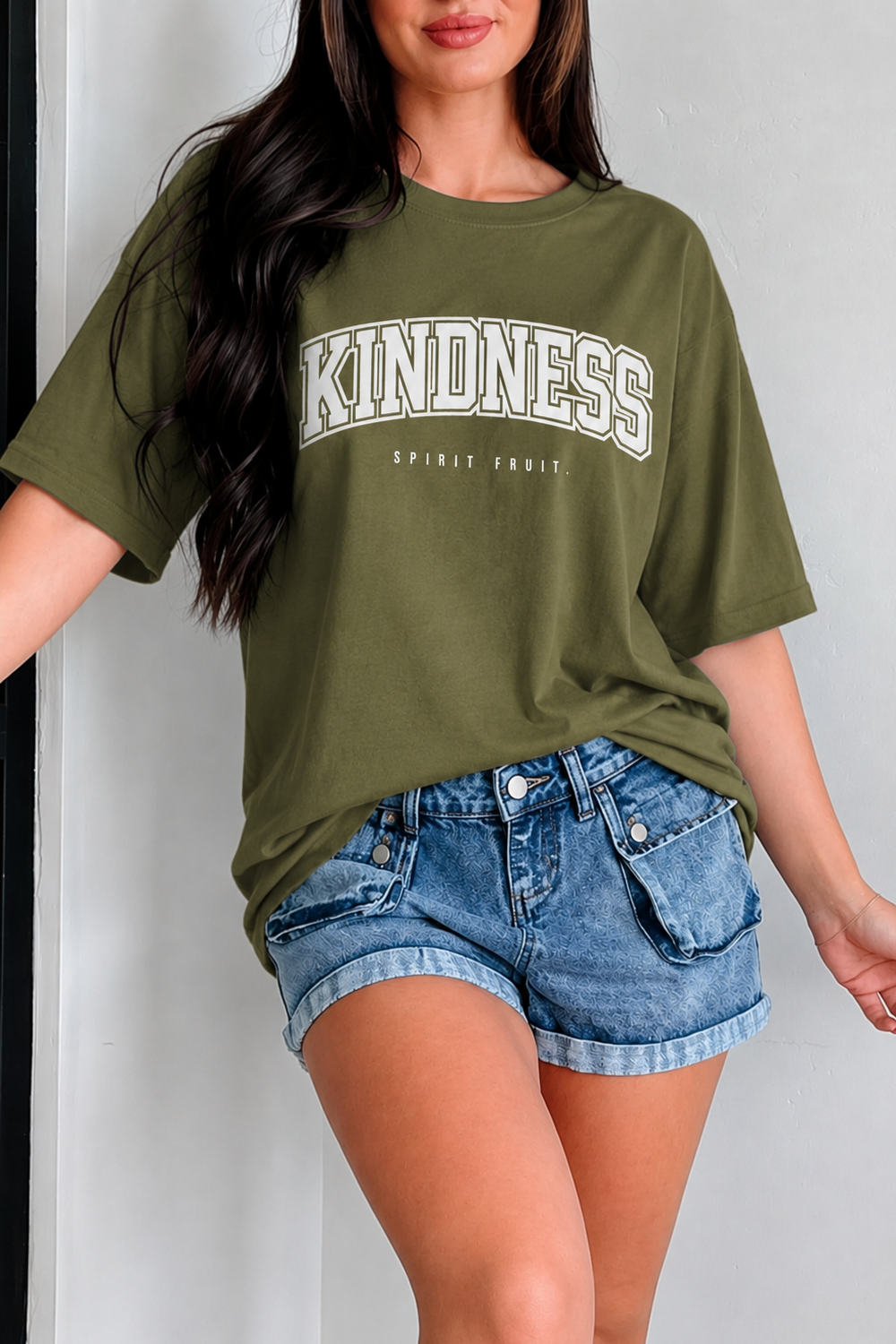Kindness Graphic Tee — 'KINDNESS' Arch Collegiate Shirt (Spirit Fruit)