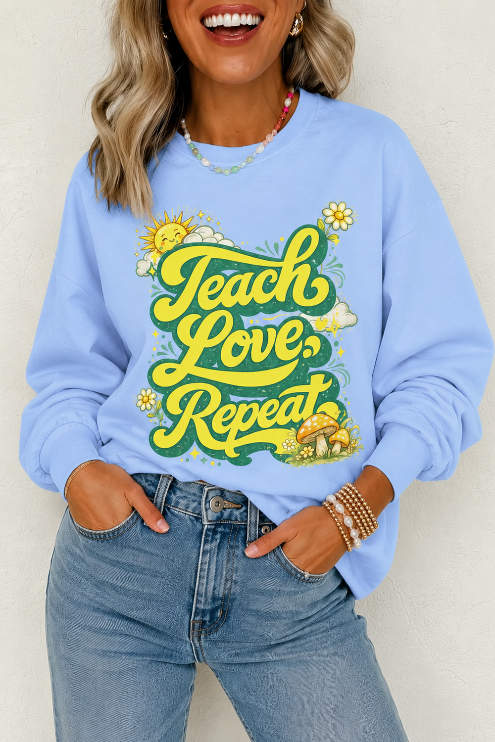 Teach Love Repeat Sweatshirt — Retro Teacher Crewneck