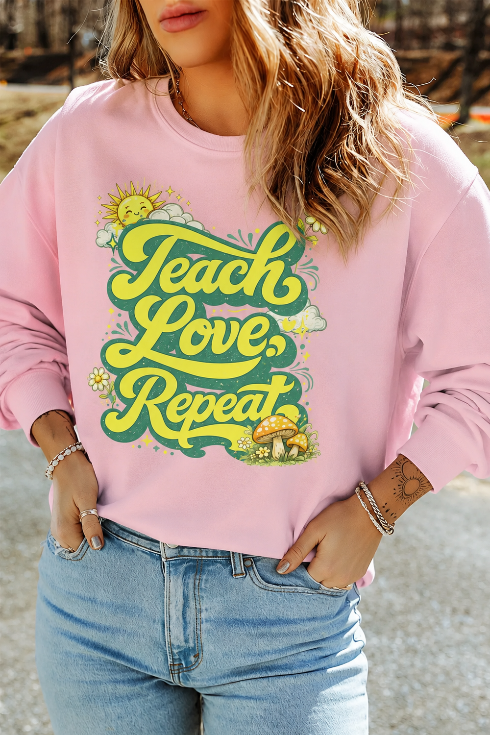 Teach Love Repeat Sweatshirt — Retro Teacher Crewneck