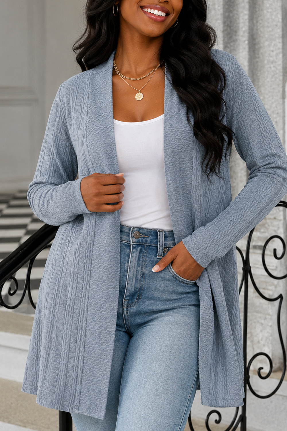 Open Front Long Sleeve Cardigan
