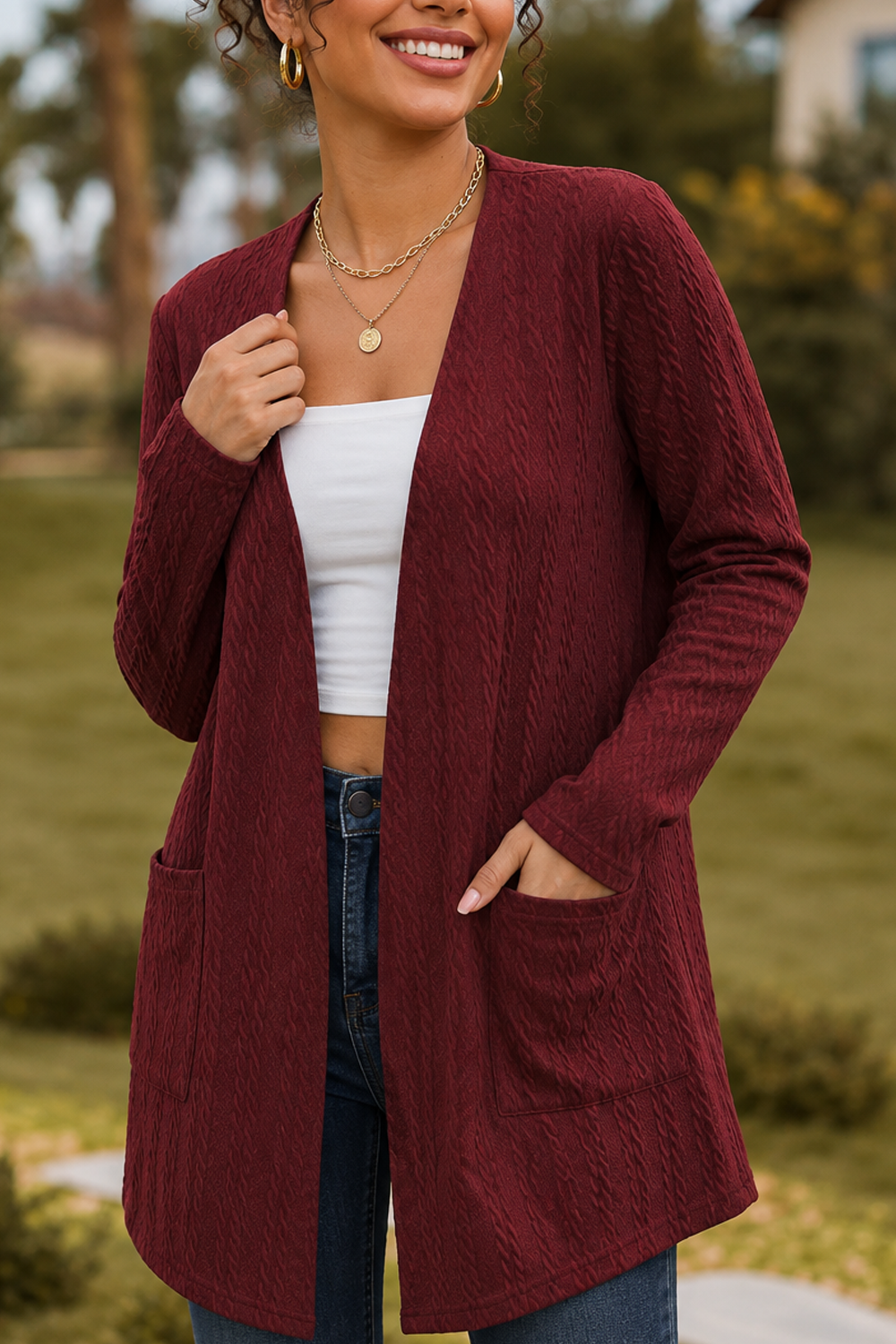 Open Front Long Sleeve Cardigan