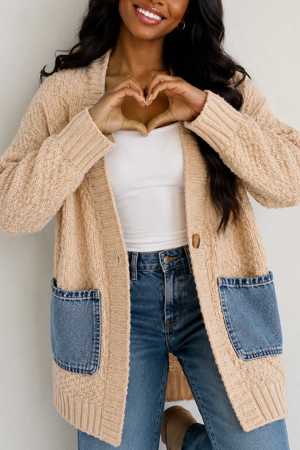 Textured Knit Open-Front Cardigan