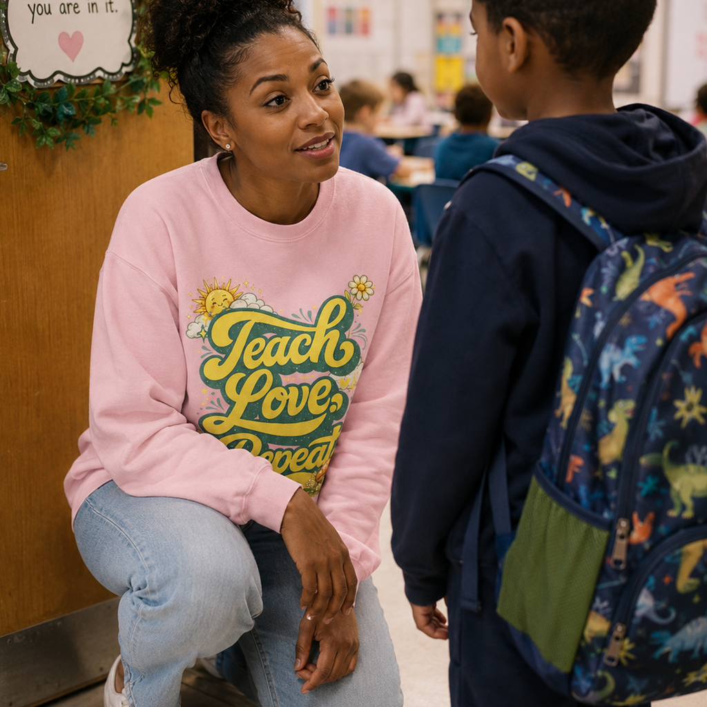 Teach Love Repeat Sweatshirt — Retro Teacher Crewneck