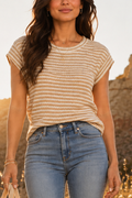 Full Size Striped Round Neck Short Sleeve T-Shirt Plus Size