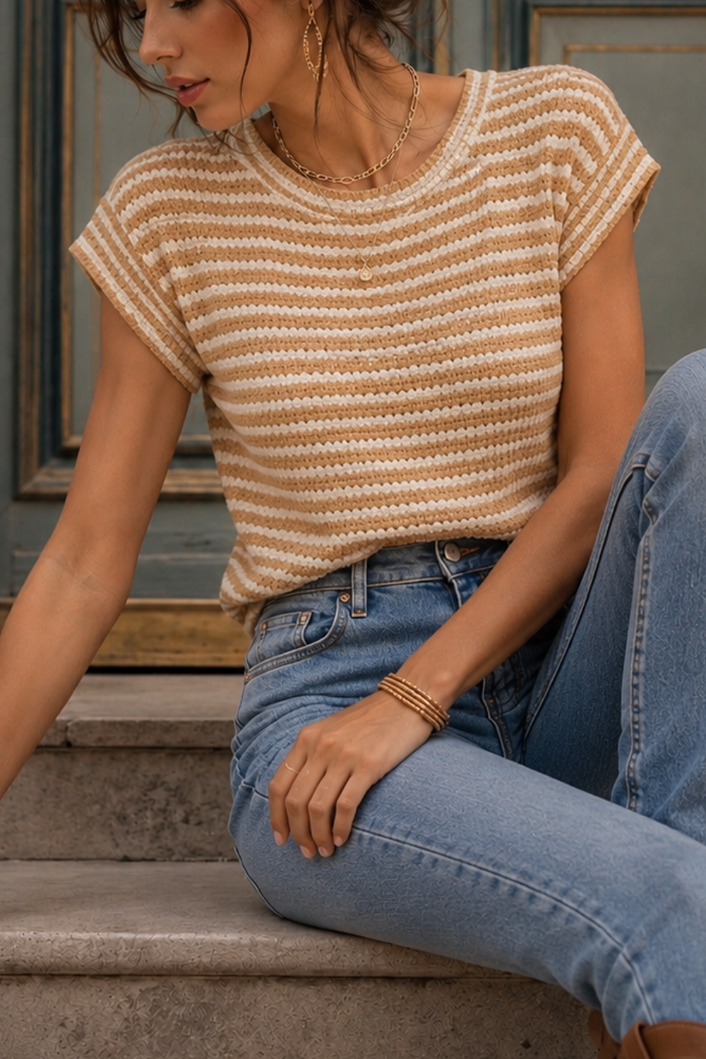 Full Size Striped Round Neck Short Sleeve T-Shirt Plus Size